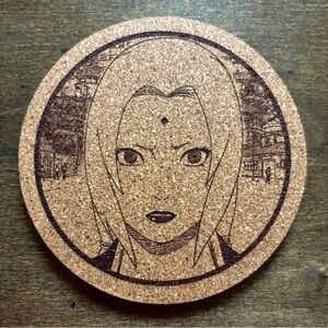 Naruto Tsunade Laser Engraved Cork Coaster
